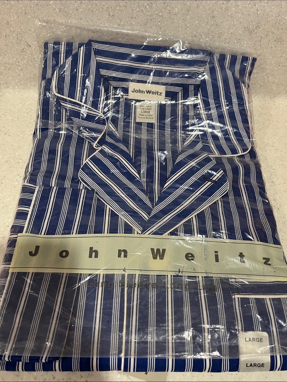 Vtg SEARS John Weitz Blue White Striped Mens Pajamas PJ Set Lg NOS *READ*